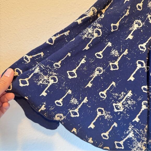 Effie’s Heart Blue Key Print Circle Skirt Women XL Retro Pinup Rockabilly Modest - Picture 2 of 8